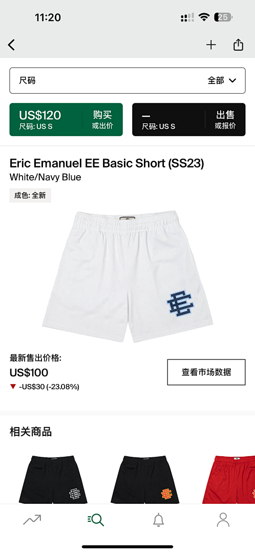 Eric Emanuel Shorts — Basic (SS23White (Navy Blue) Angle 1