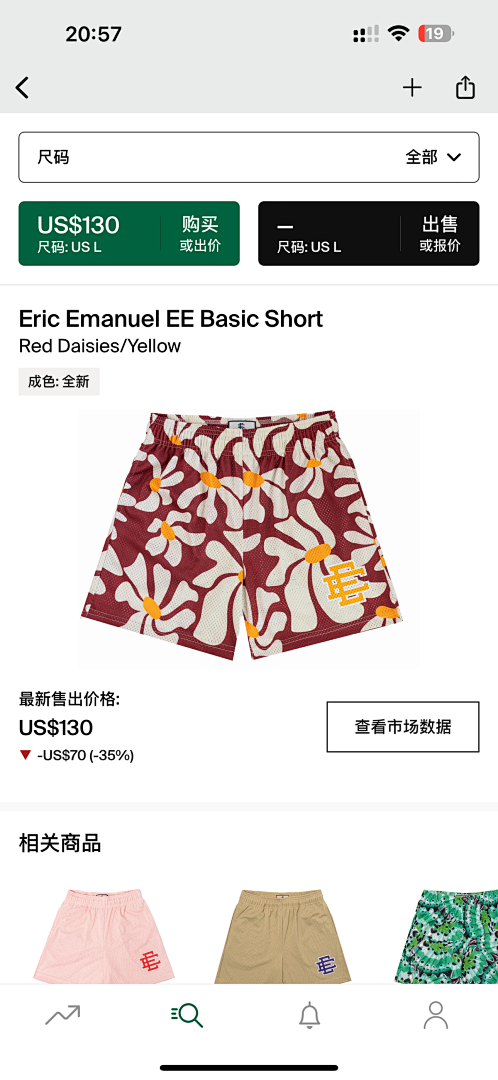 Eric Emanuel Shorts — Basic Red Daisies (Yellow) Angle 1