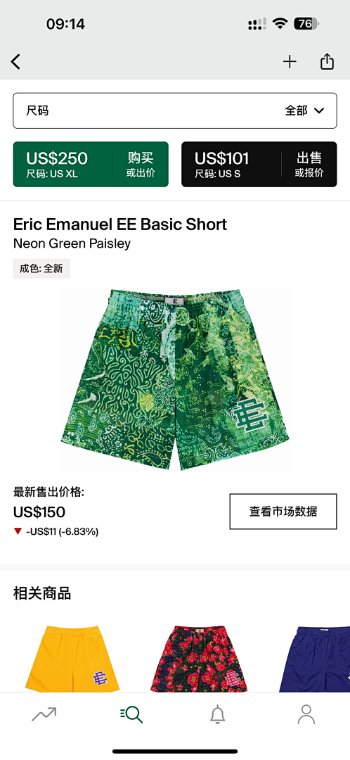 Eric Emanuel Shorts — Basic ShortNeon Green Paisley Angle 1