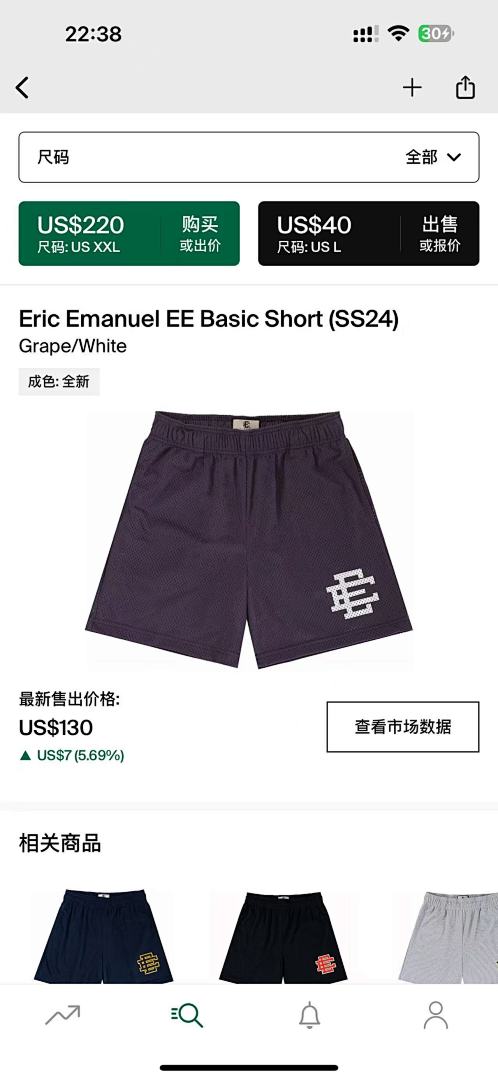 Eric Emanuel Shorts — Basic (SS24) Grape (White) Angle 1