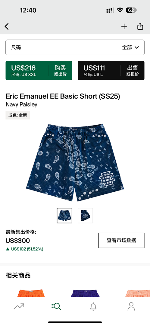 Eric Emanuel Shorts — Basic SS25 Navy Paisley Angle 1
