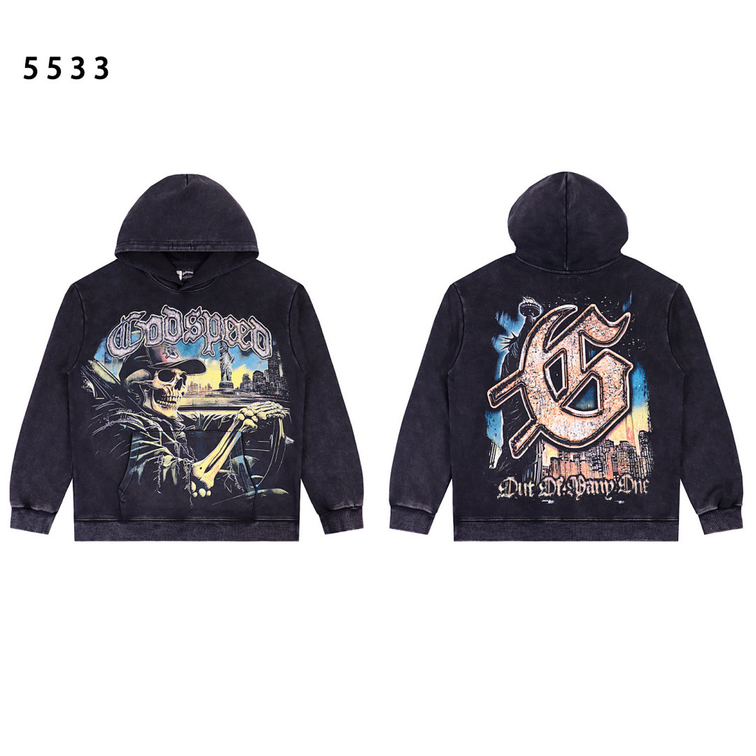 GodSpeed Hoodie — 5533 (Washed Black) Angle 1