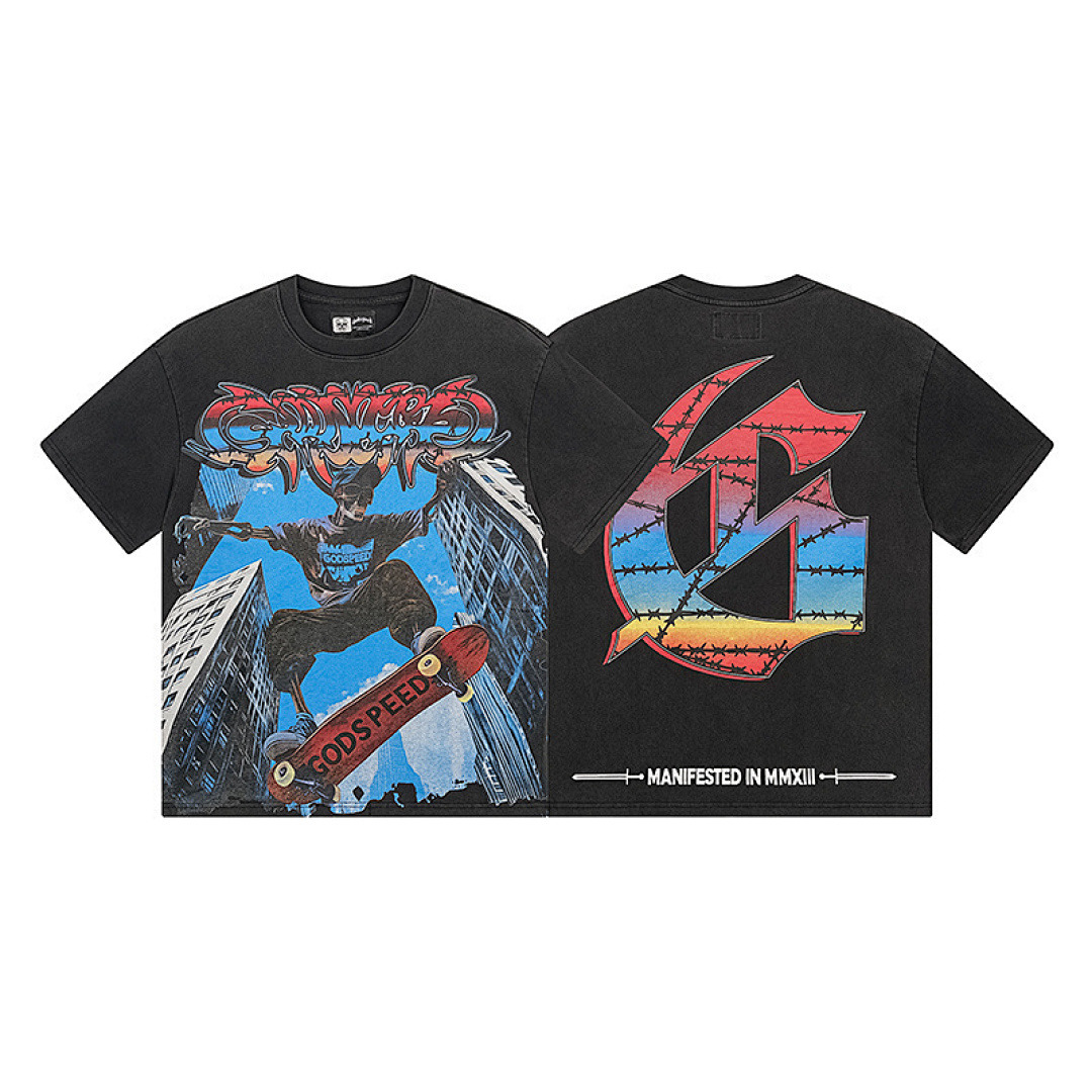 GodSpeed T-Shirt — 1128 (Washed Black) Angle 1