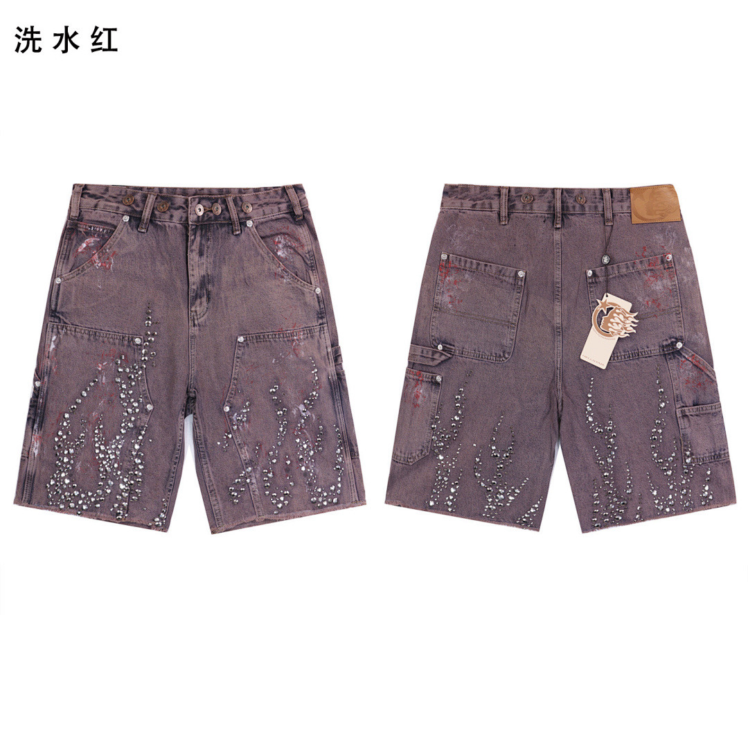 Hellstar Jeans Shorts — BRA-8652 (Washed Red) Angle 1
