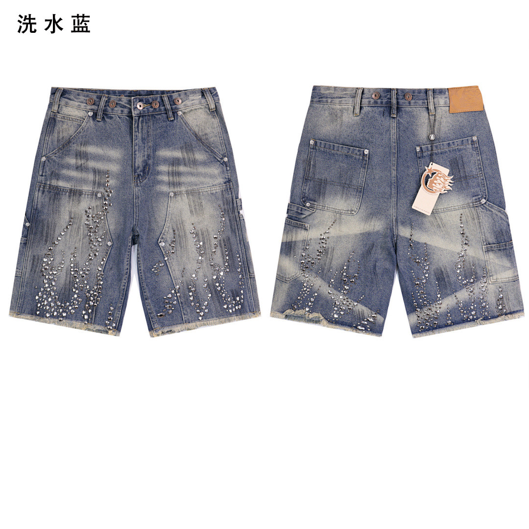 Hellstar Jeans Shorts — BRA-8652 (Washed Blue) Angle 1