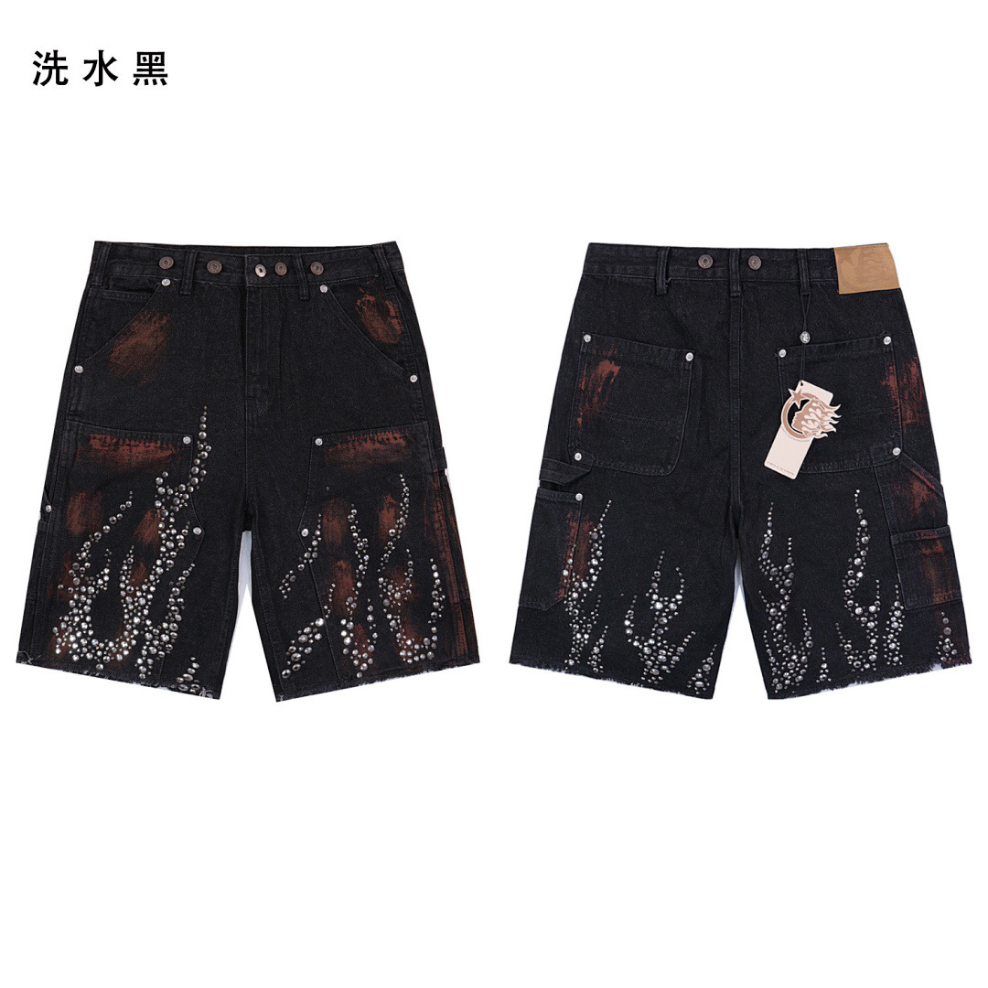 Hellstar Jeans Shorts — BRA-8652 (Washed Black) Angle 1