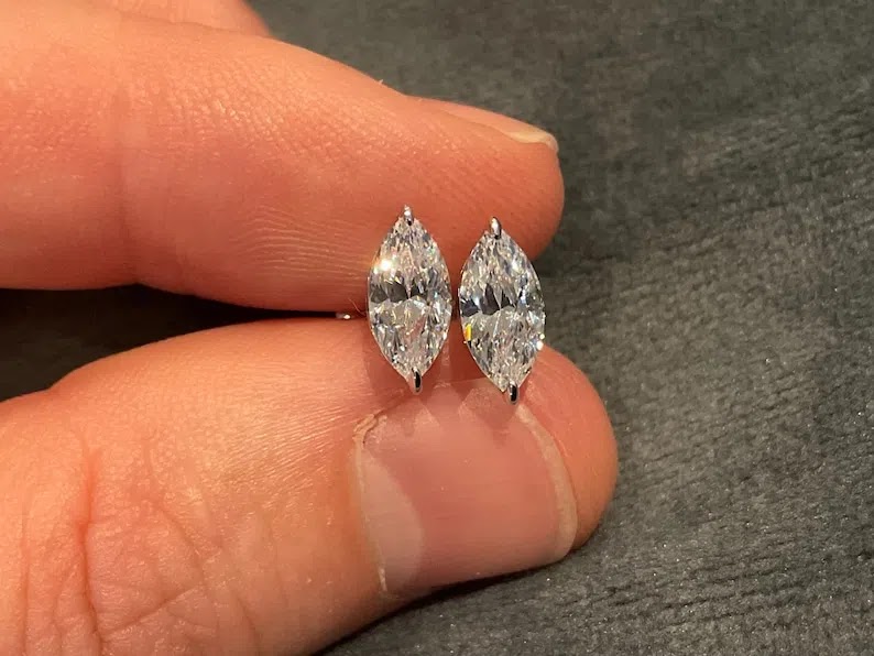 Lab Grown Marquise Diamond Earrings: 1.5 Carat, Platinum Overlay, Sterling Silver Everbee logo Analyze listing Angle 1